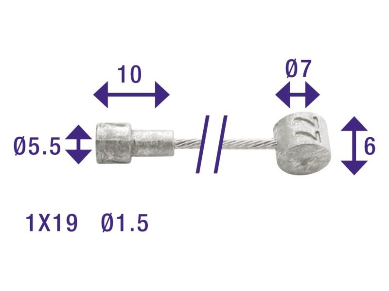 Cordo binnenkabel rem 235cm/&oslash;1,5mm rvs + 2 nippels Zilver