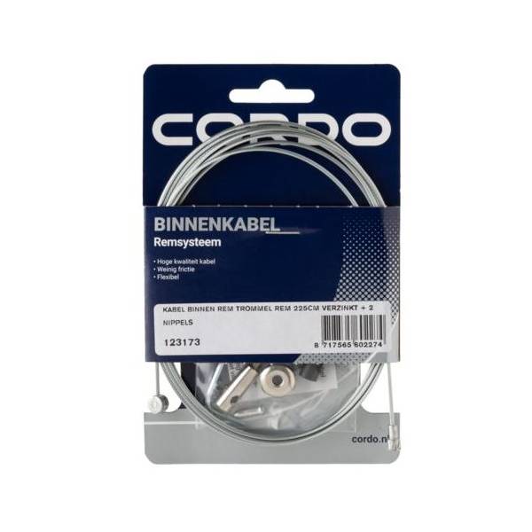 Cordo binnenkabel trommelrem 225cm/&oslash;1,5mm verzinkt Zilver